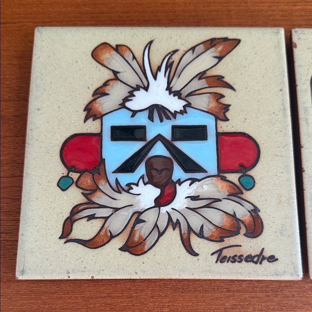 Cleo Teissedre Decorative Ceramic Tiles trivets wall art Native American